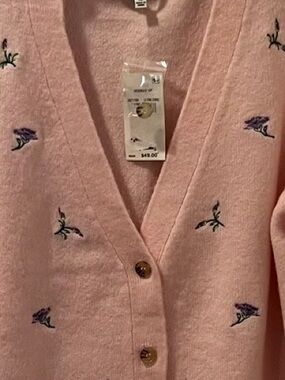 Light Pink Embroidered V-Neck Cardigan
